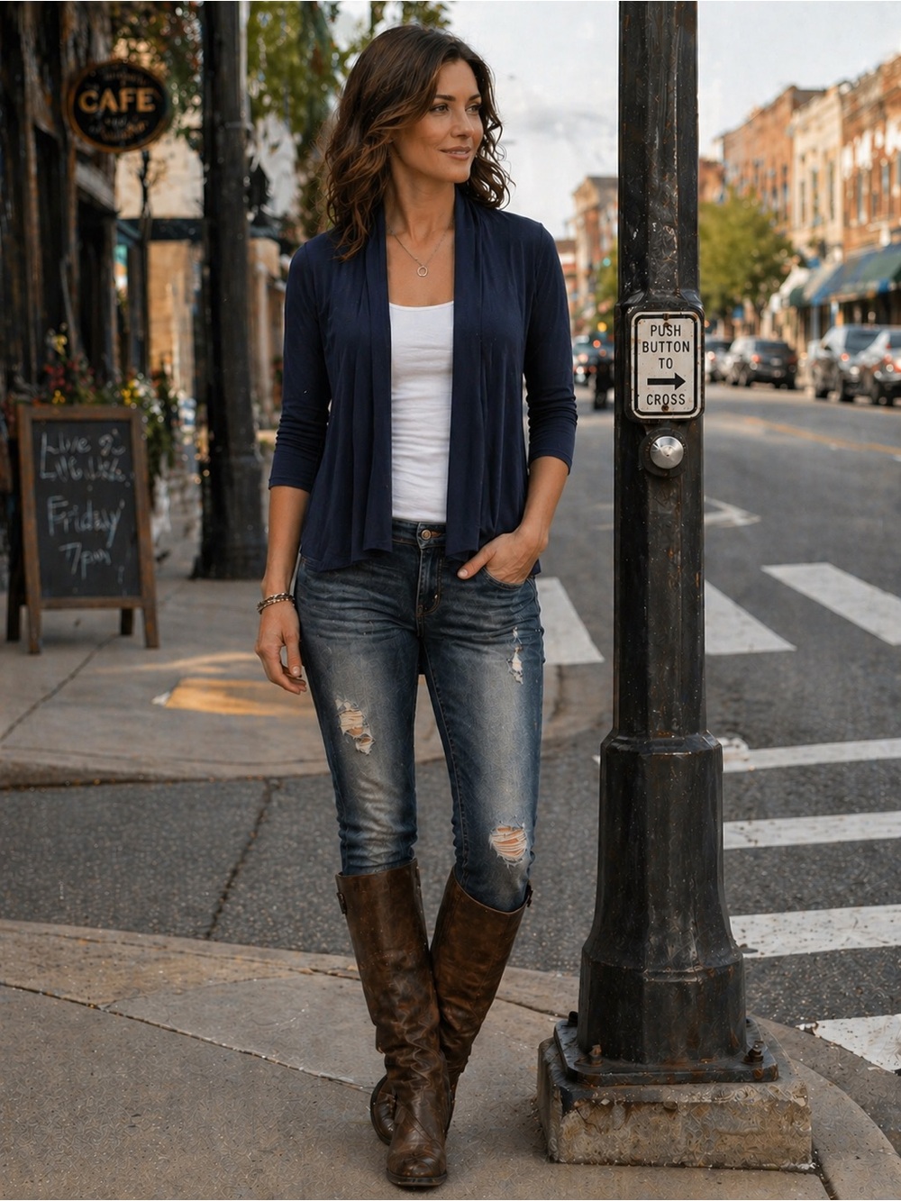 Navy Open-Front Lightweight Knit Layering Top